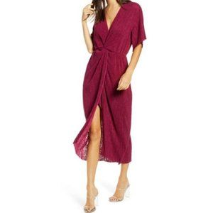 All in Favor Dolman Plissé Midi Dress Wine M NWT